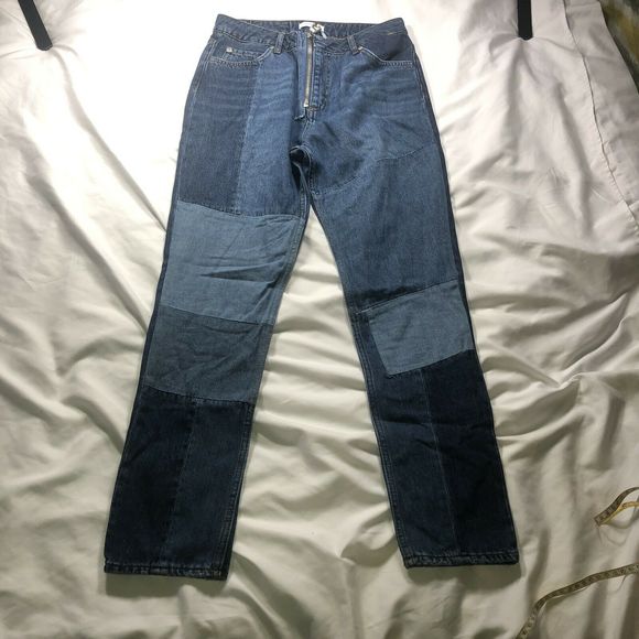 Sandro Paris Crop Patchwork denim Jeans Exposed Zipper Size 38 EU - Picture 4 of 11